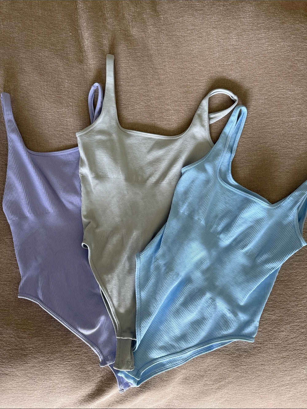 Ribbed Scoop Neck Tank Bodysuit - Light Blue, Light Gray, Lavender